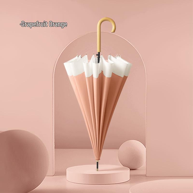 16-Rib Long-Handle Japanese Style Curved Parasol - Customizable Advertising Umbrella