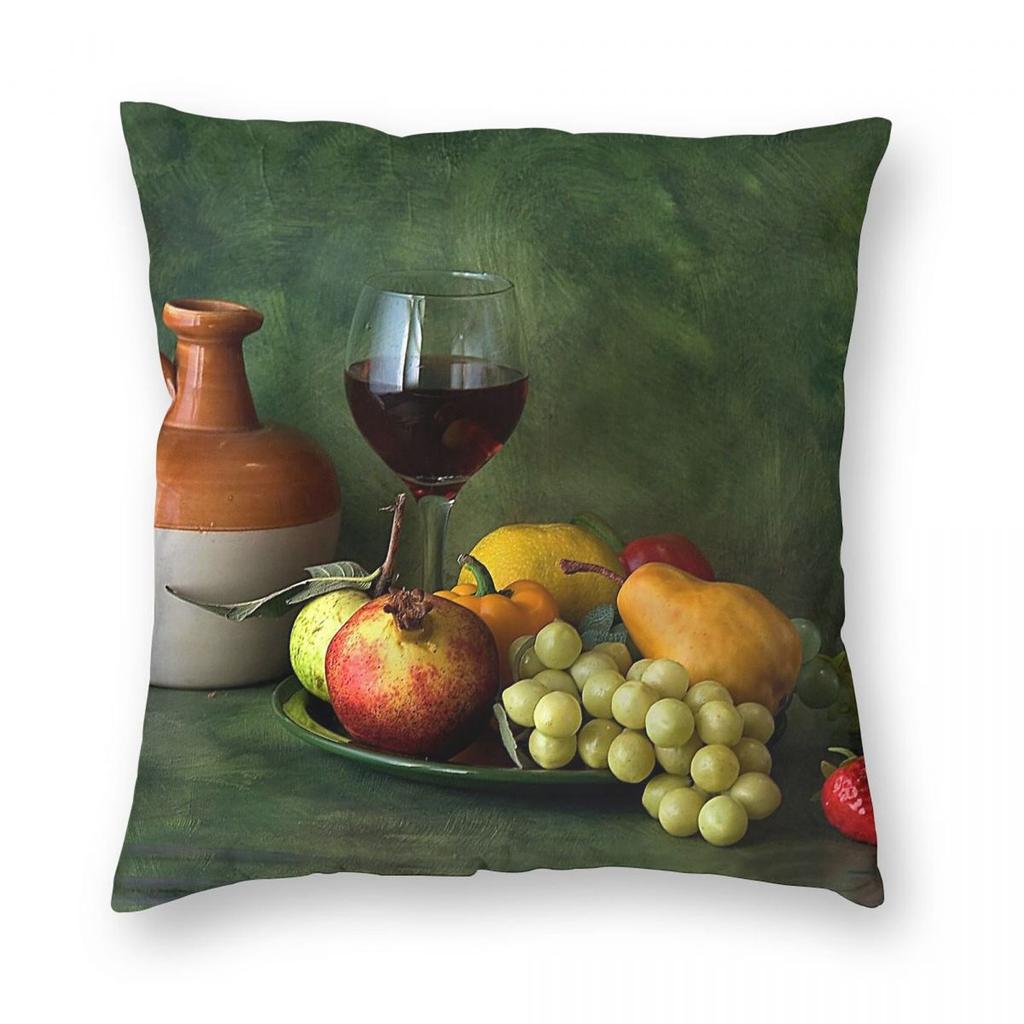 Fruit And Wine Square Pillowcase Polyester Linen Velvet Creative Zip Decor Sofa Seater Cushion Cover Wholesale