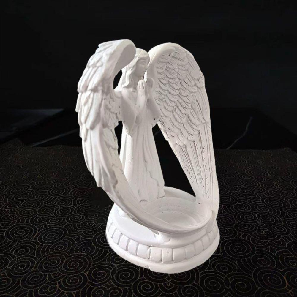 White Resin Carved Figure Candle Holder Decor  Outdoor Courtyard Corner Accent Decor