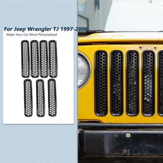 7x Front Grille Erts Mesh Cover Honeycomb Trim For Jeep Wrangler 1997-2006 TJ