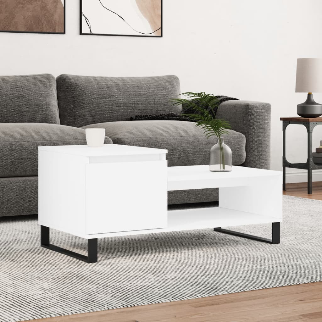  Coffee Table, White 100x50x45 Cm, Wood-based Material