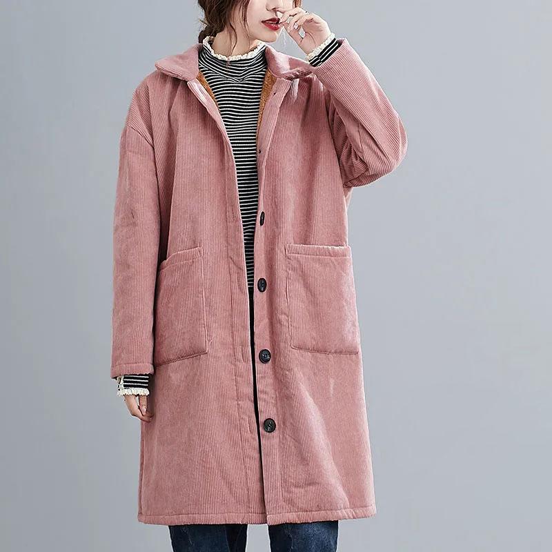 

Пальто женское оверсайз хлопковое зимнее утолщенное повседневное оверсайз двухслойный ветрозащитный плащ куртка с высоким воротником XXL розовый