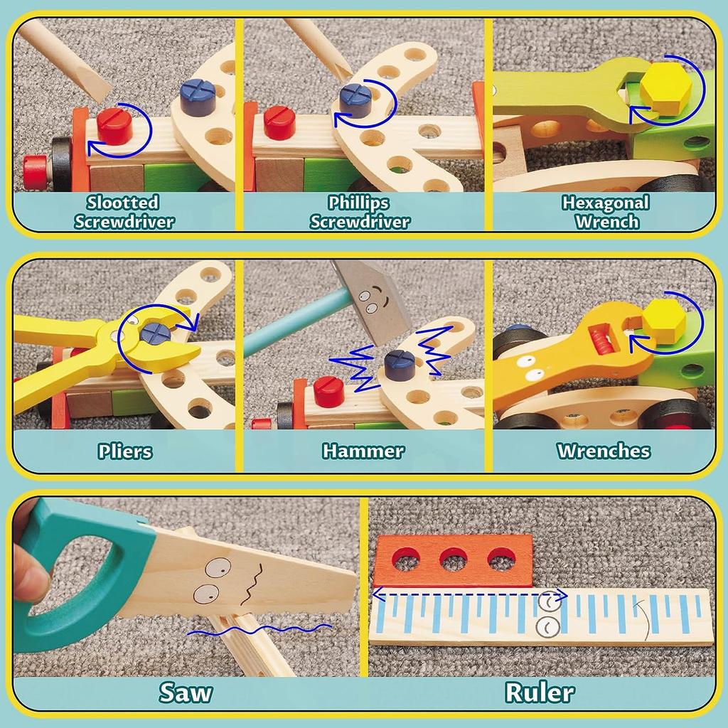 Treleketøy Verktøykasse Montessori Leketøy Pedagogiske spill Verktøykasse Barneleke Fra Gave Jenter Gutter 2 3 4 5 6 År 34 stk.