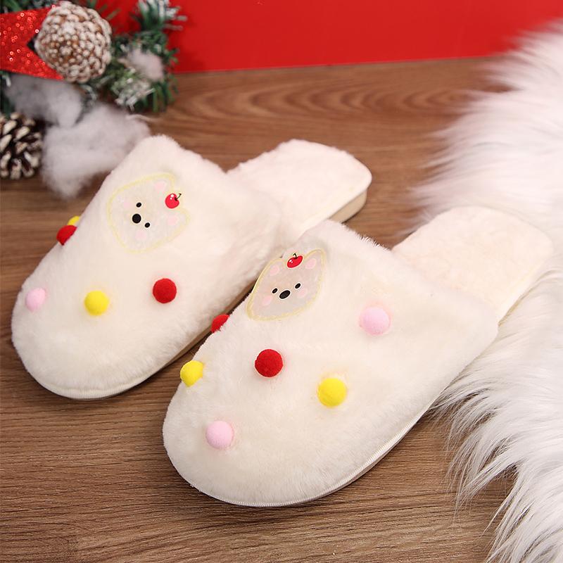

Fashion Cute Cartoon Dogs Fur Slippers Women Winter Mix Color Faux Fur Plush Slippers Woman Indoor Slip On Light Cotton Slides Mujer 36-37 белый