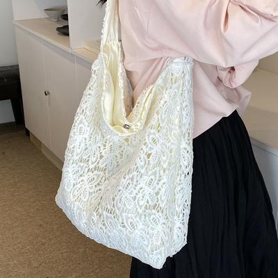 Tasche mit großem Fassungsvermögen Damen Sommer Achsel-Canvas-Tasche High-End-Textur Nische Hohl Schultertasche