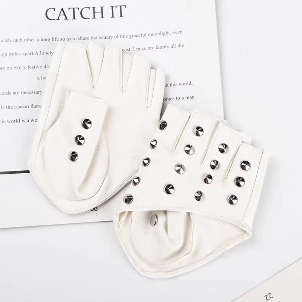 PU Leather Material Half Finger Gloves Studded Design Fingerless Rivet Gloves  Cosplay Party