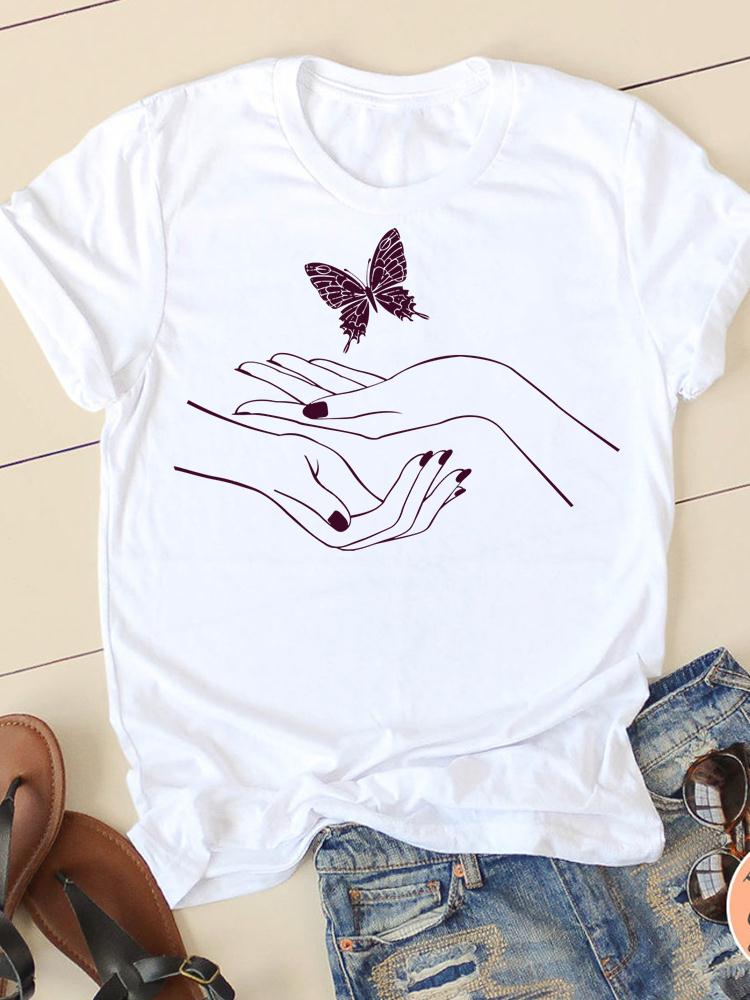 Short Sleeve Watercolor Flamingo Beach Ladies Summer Graphic Tee Tshirts Casual Clothing Women Fashion Female T Print Clothes