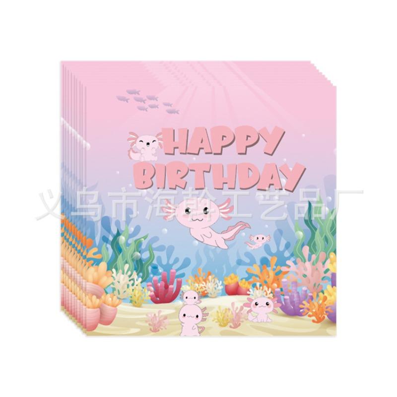 Cute pink salamander theme party decoration disposable tableware paper plate paper cup paper towel tablecloth knife fork spoon