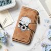 Gothic Skull Print Long Wallet for Men Women, Cool Dark Style Card Holder Zipper Purse