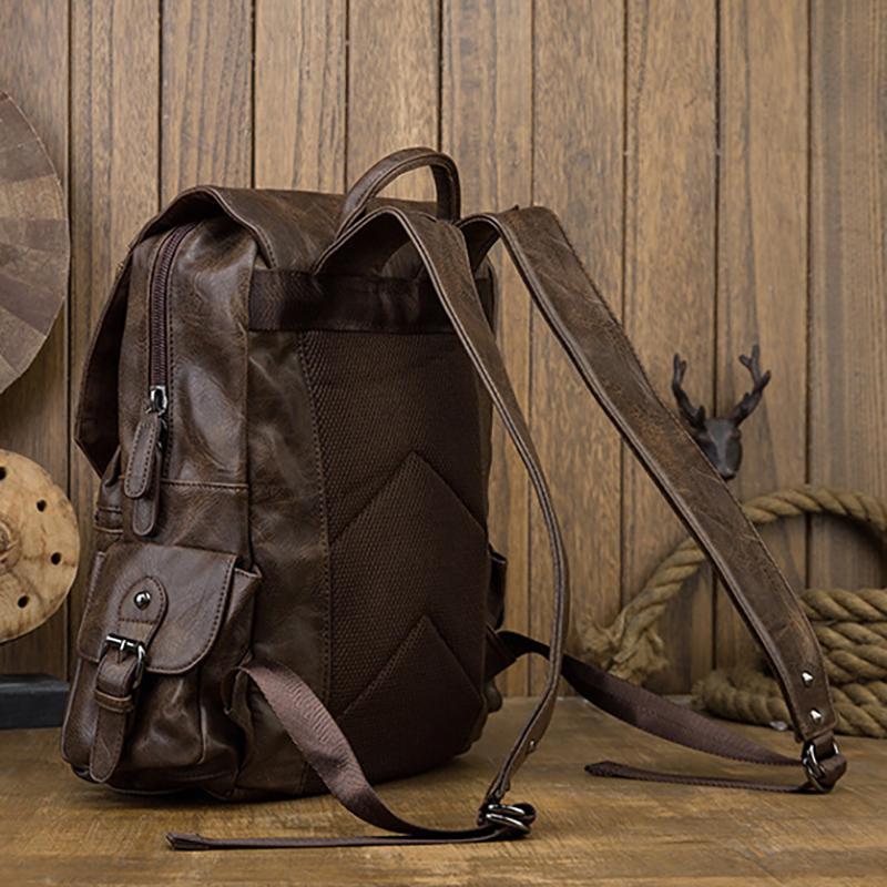 Handmade Cowhide Korean Backpack Men's Casual Trend School Bag College Style Personalized Leather Men's Bag