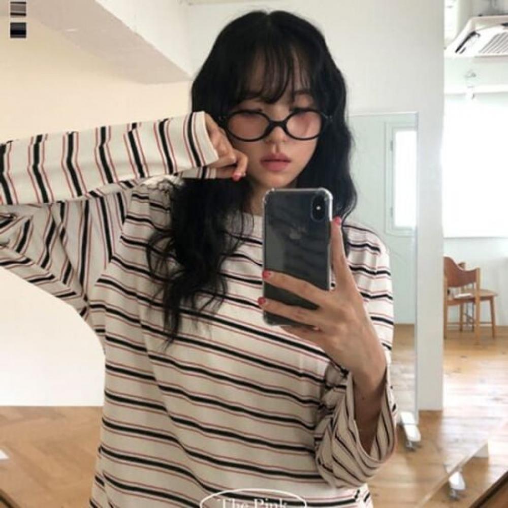 The Pink Loose FiT Daily STriped Long Sleeve T shirT