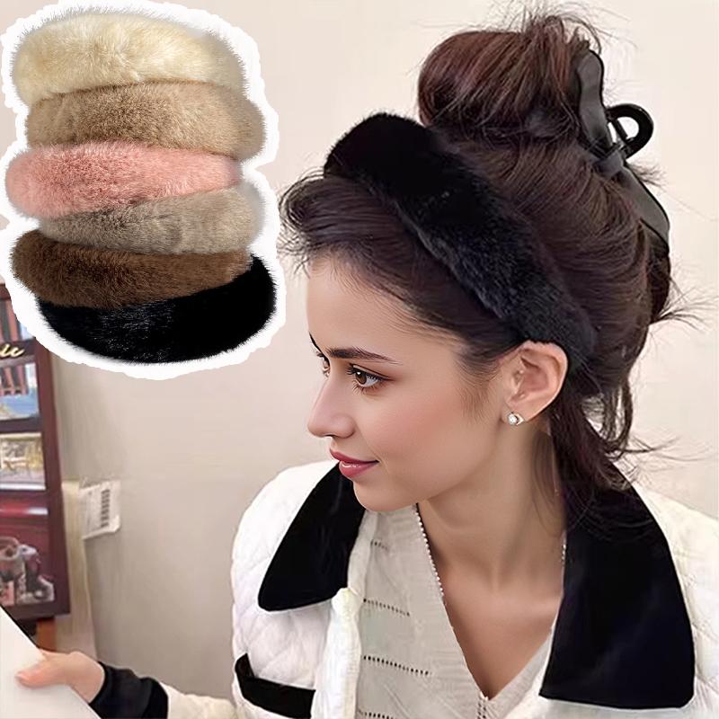 1PC Plush Material Minimalist Style Faux Mink Soft Face Washing Headbands Elegant Headband Versatile Multi-Color