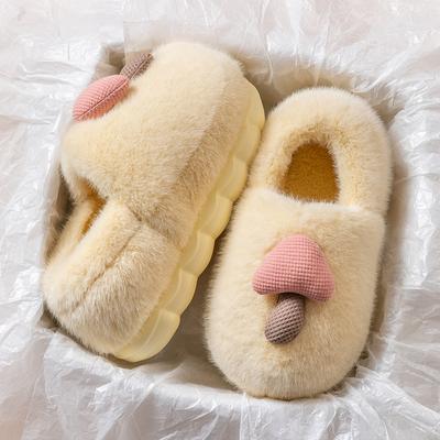 Thick Soled Autumn and Winter Cute Mushroom Cotton Shoes for Female Couples Indoor Anti Slip Household EVA Fur Bag and Slippers for Men