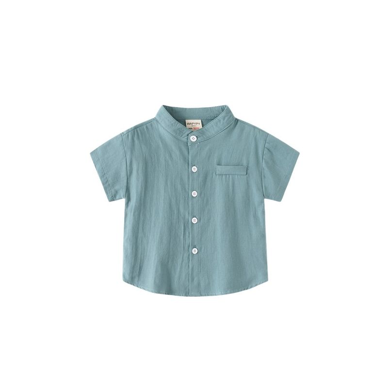 Half Sleeve Summer Boys' Stand Collar Cotton Tops Shirt