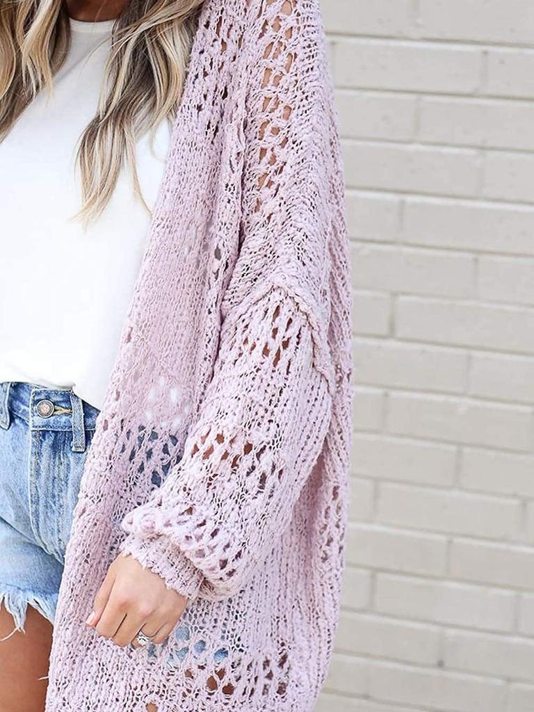 Spring Autumn New Arrivals Women's Oversized Long Sleeve Hollow Mesh Hair Sheep Knit Cardigan Coat