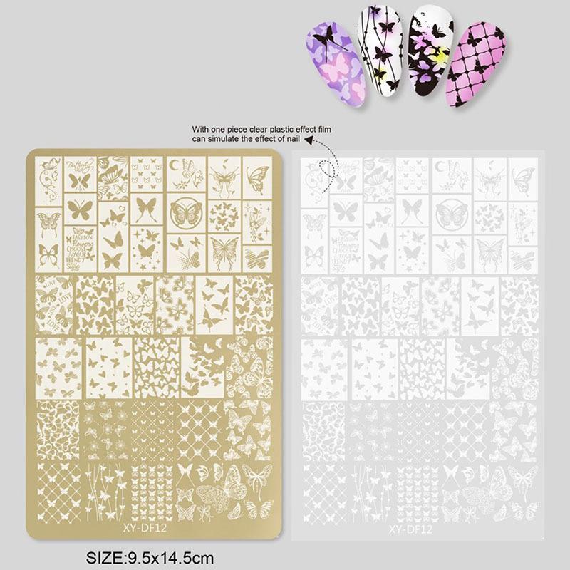 

Большие пластины для стемпинга ногтей с узором бабочек и цветов, трафарет из нержавеющей стали, штампы для нейл-арта, геометрический шаблон, инструменты для ногтей