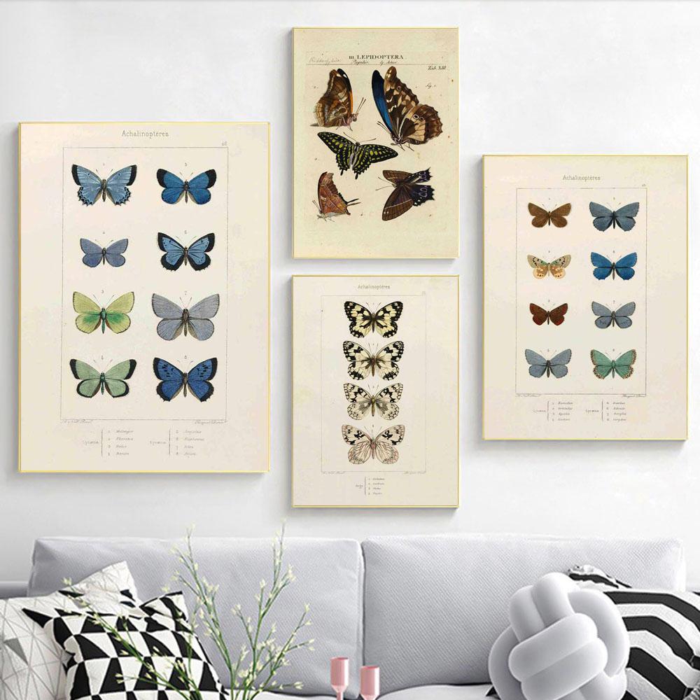 Nordic RETRO Art Canvas Painting Butterfly Insect Evolution Poster Living Room Corridor Wall Painting Home Decoration Mural No Frame