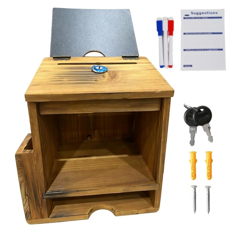 Buzón de Sugerencias de Madera con Cerradura de Seguridad y Amplio Espacio Caja de Mensajes para Votación Para Guardar Formularios Bolígrafos o Papeletas
