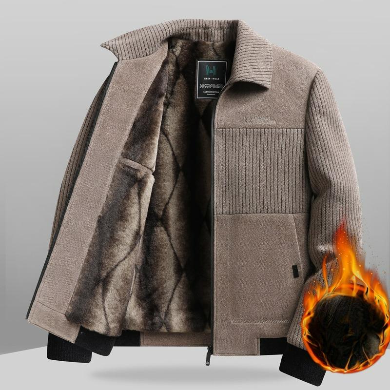 Autumn and Winter Men's Plus Velvet Thick Jacket Lapel Jacket Loose Top