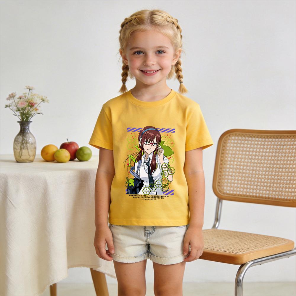 Evangelion Mary Makinami Anime Print Cotton T Shirt for Boys Girls Short Sleeve Summer Top Casual Soft Daily Wear