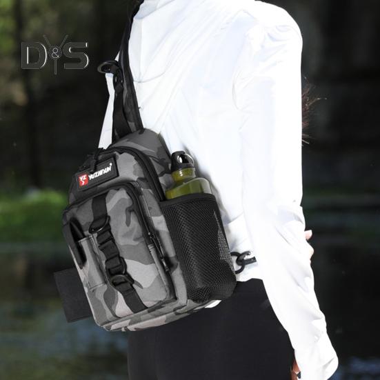Fishing Bag with Rod Holder Waterproof Nylon Fishing Accessories Sling Bag Lightweight Outdoor Hiking Hunting Fishing Gear Single Shoulder Storage