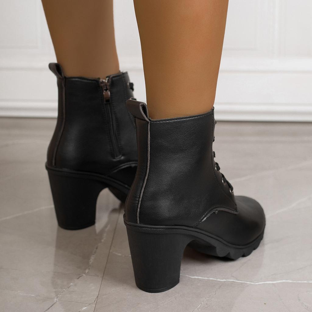 Sexy Side Zipper High Heel Ankle Boots Women Autumn Fashion Black Round Toe Chelsea Boots Chunky Platform Women'S Boots