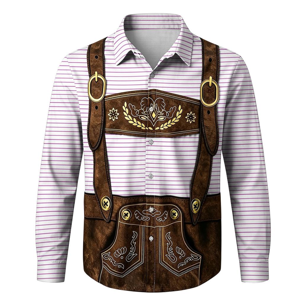 Herren Oktoberfest 3D-Druck Locker geschnitten Langarmhemd Button-Down-Kragen Vintage Freizeithemd Geeignet für Frühling Herbst Outdoor Festival Party