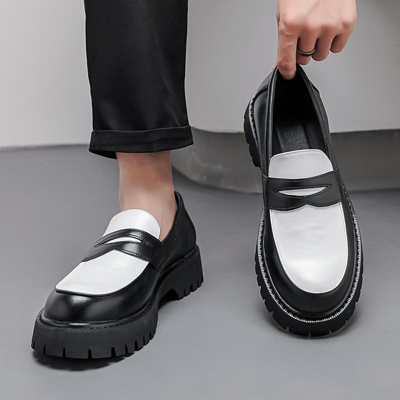 Classic Men Loafers PU Thick Sole Wear-resistant Fashionable Big Head Leather Shoes Men Casual Business Banquet Shoes Size 38-46