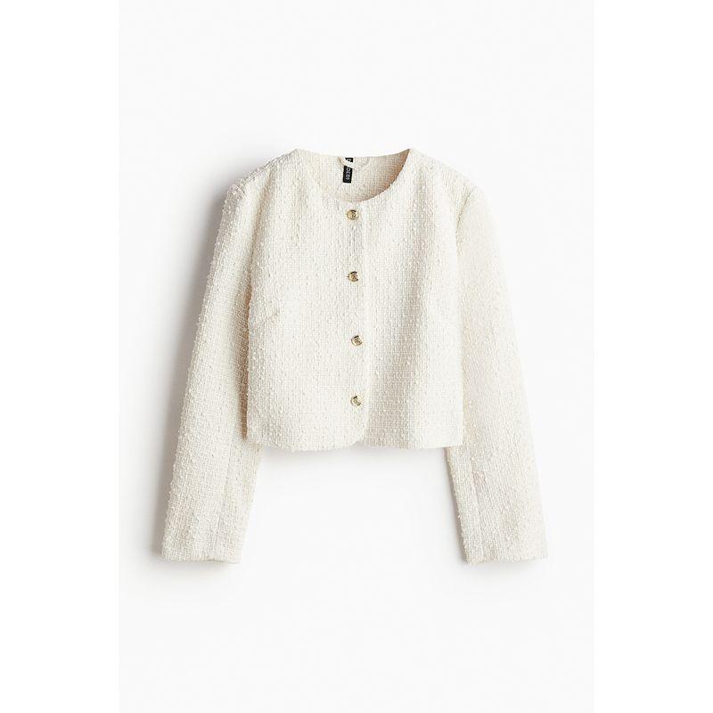 

HM Женская одежда Короткое пальто Летнее с круглым вырезом Однобортное Петля Вельвет Золотой Изящная верхняя одежда 1228992 Cream 155/80(XS)