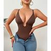 Women Sexy Deep V Neck Waist Shaping Open Crotch Thong One Piece Bodysuit