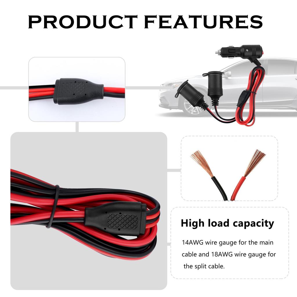 3ft Cigarette Lighter Splitter with Switch Air Inflator Car Vacuum Cigarette Lighter Extension