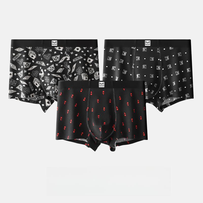 

3pcs Men s Underwear Men s Four Cornered Pants Poker Card Printed Shorts Boxer Brief L