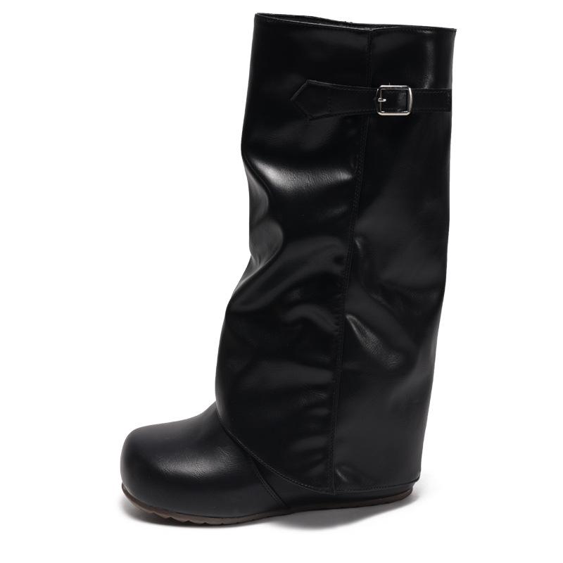 slightly fat boots knight boots early spice girl long boots round head feeling spring and autumn temperament fashionable new big tube circumference