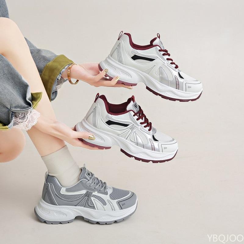 Fashion Versatile Thick Soled Running Shoes  Women Spring New Color Blocked Lightweight Breathable Mesh Shoes Sports Sneakers