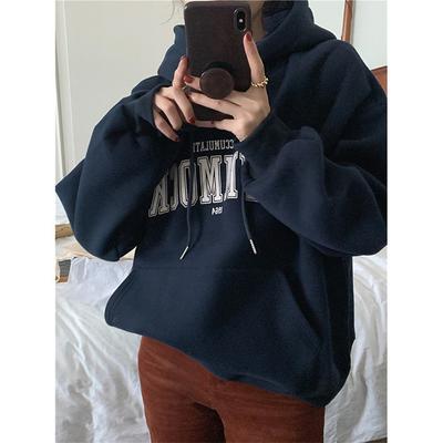 Fleece Kapuzenpullover Damen Neu Locker Buchstaben Druck Koreanische Version Mode Studentenmantel Trend