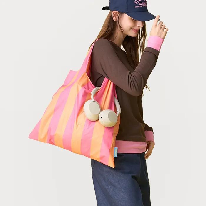 nareun Reusable Folding Eco Bag Coral Peach Stripe
