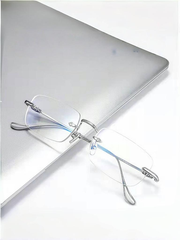 Reading Glasses Frameless Square Metal Box For Men And Women Business Upscale Plain Plain Plain Plain Reading Glasses.