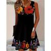 Sundress Floral  Print Women's Casual Sleeveless Tank Dress Summer Vacation Casual Retro Loose Plus Size Woman Clothing
