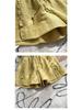 Women's Yellow Ruffled Wide-Leg Summer Shorts with Elastic Drawstring Waist