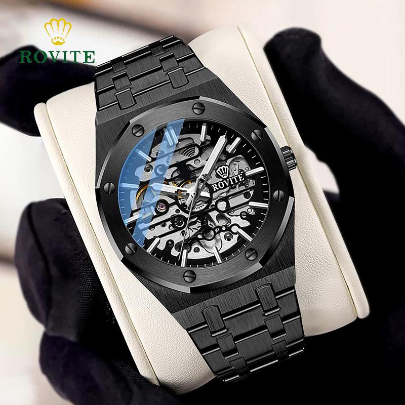 Rovite Men'S Mechanical Watch Fashion Hollow Octagonal Quartz Steel Belt Men'S Watch Generation