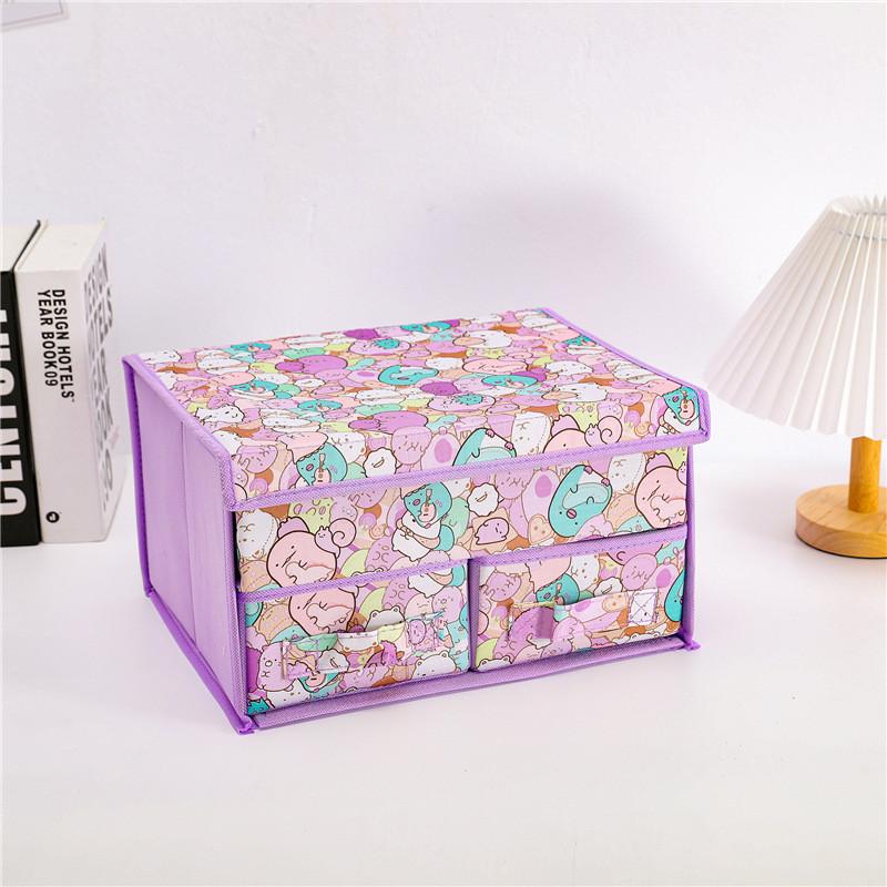 Cute Snoopy Totoro Printed Drawer Style Foldable Double Layer Flip Storage Box For Bedroom Storage And Closet Use