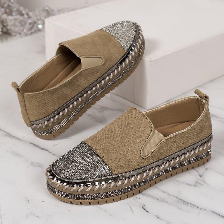 

Весна 2024 р. Повсякденне односпальне взуття великого розміру, нове жіноче модне жіноче взуття на товстій підошві з плоским дном і стразами 44