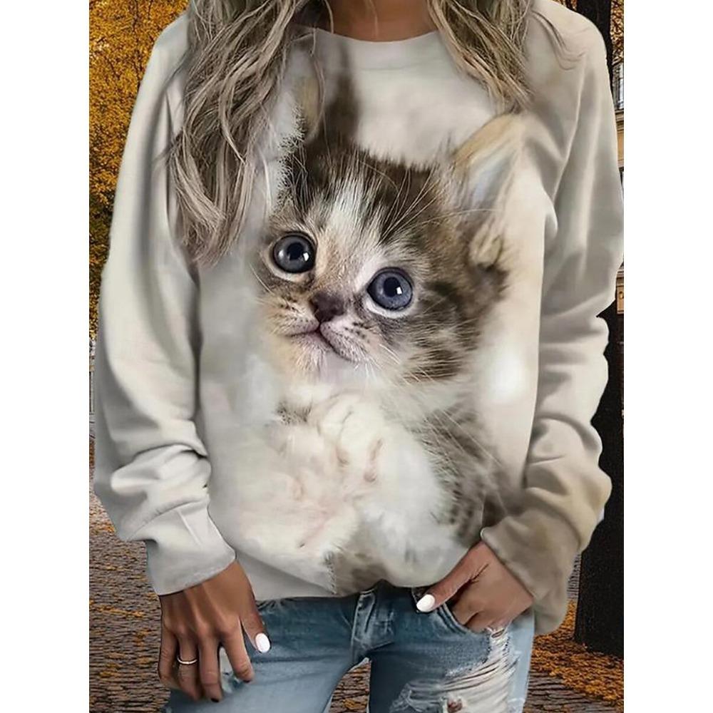 Women's Animal Cat Graphic Sweatshirts 3D Prints O-Neck Long Sleeve Tops Women's Apparel Streetwears Fall Pullover