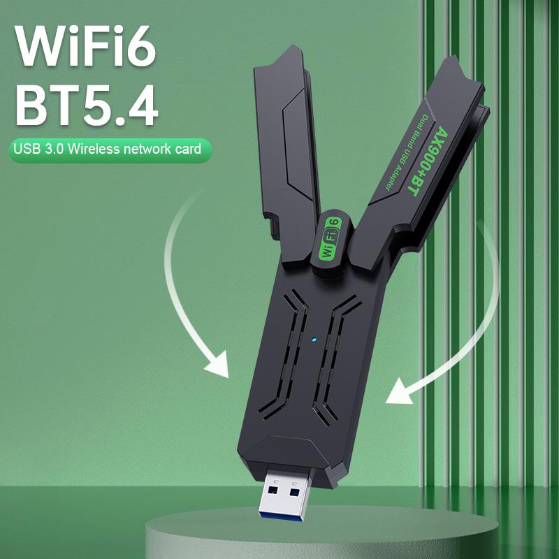 2 In 1 WiFi 6 Bluetooth 5.4 Adapter Dual Band 2.4G/5G USB WiFi Network Card 900Mbps Wireless Wlan Receiver for PC Laptop Driver Free