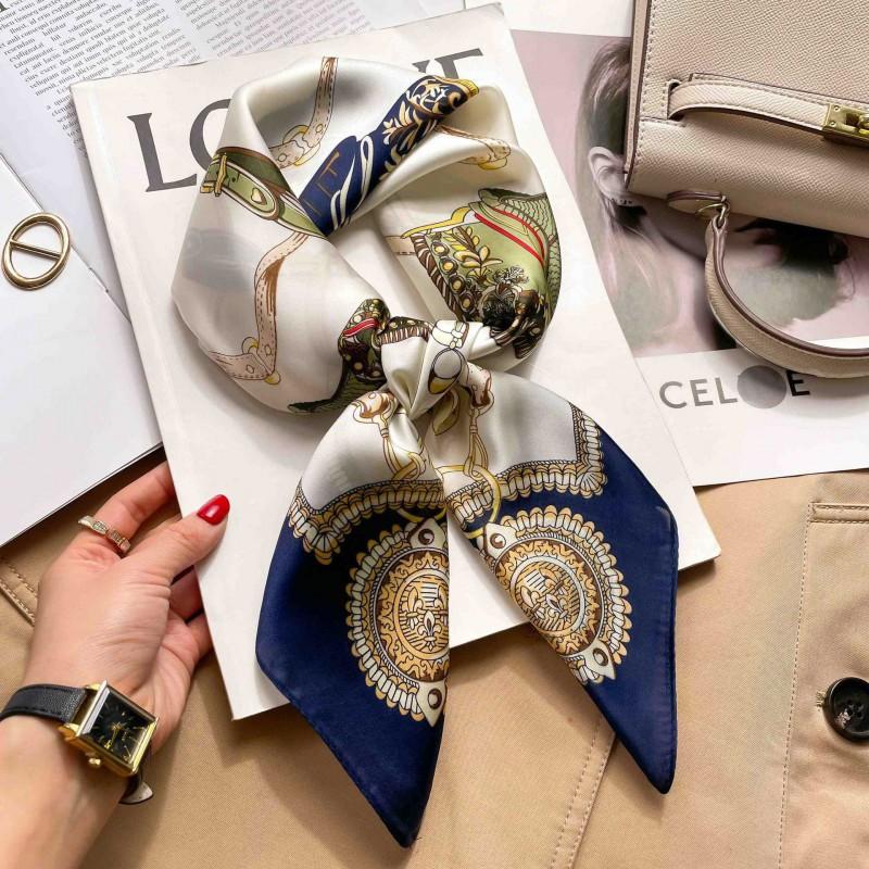 Elegant Silk-Like Square Scarf Women Korean Style Print Neck Lightweight 70x70cm Nylon Fashion Accessory