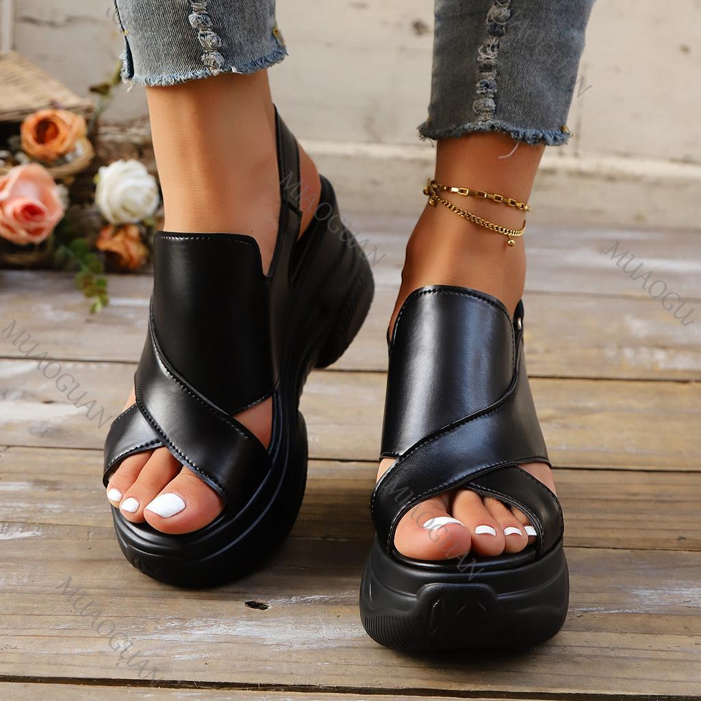 Fashion Summer New Large Size Thick Bottom Roman Sandals Wedges High Heels Hollow Out Shoes for Women Platform Black White Sandalias