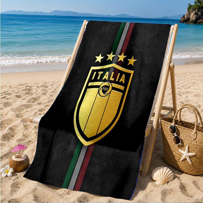 Asciugamano da Spiaggia in Microfibra Stampato con Stemmi del Calcio Italiano, Morbido e Assorbente, Asciugatura Rapida, Ideale per Viaggi Estivi, Essenziale per la Spiaggia, Piscina