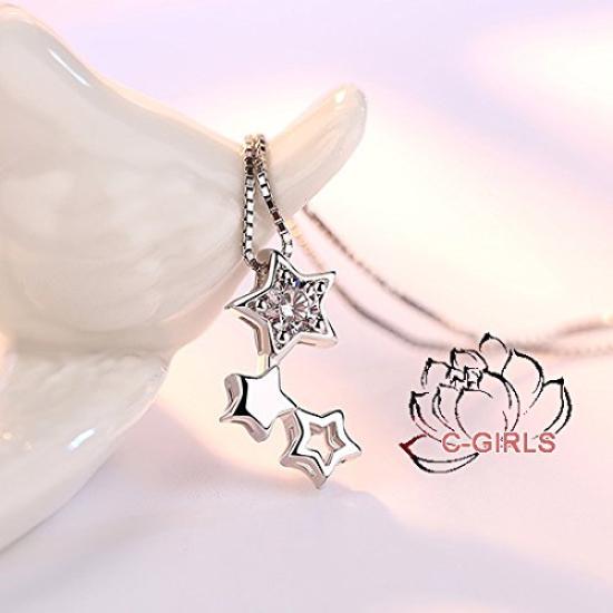 [C-Girls Pearl Shop] 5A Grade Star Diamond CZ Star Pendant Necklace, Perfect for Shichi-Go-San, Weddings, Dangle Necklace, 925 Silver, Cubic