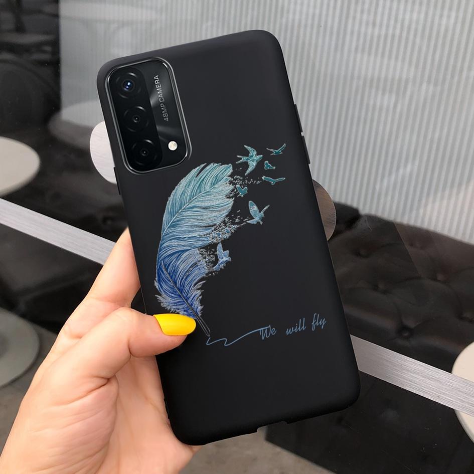 A74 Fodral För OPPO A74 CHP2219 Fodral Lyxigt Fjäder Dinosaurie Daisy Mönster Bakre Skydd För OPPO A74 5G CPH2197 A 74 Mjuk Capa