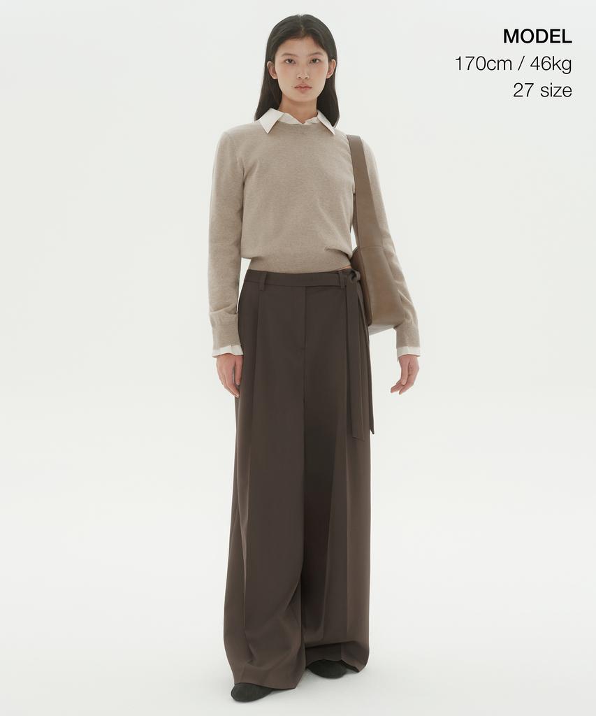 MUSINSA STANDARD WOMAN Women'S Waist Strap Deep Tuck Wide Slacks [Khaki Brown]